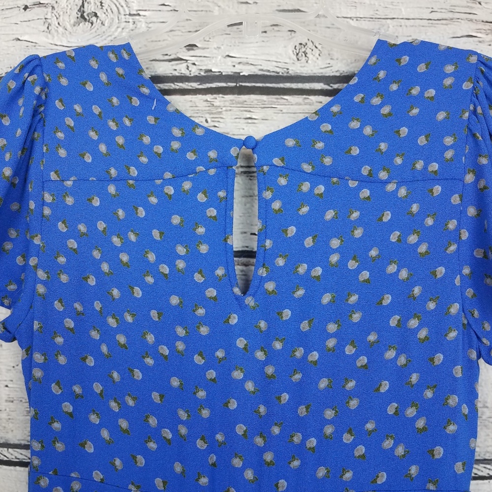 Free People boho blue jumpsuit v neck with oranges - Picture 4 of 5